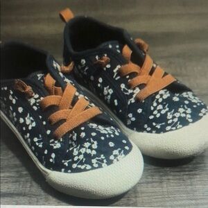 Oshkosh Navy Floral Kids Sneakers with Tan Laces